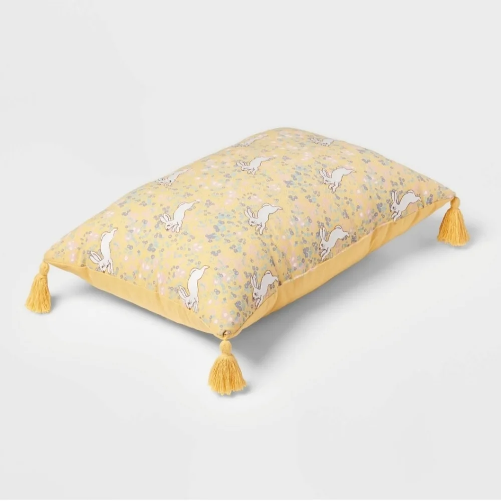 Threshold Bunny Easter Throw Pillows Yellow Embroidery Home Décor 20x14 Set Of 2